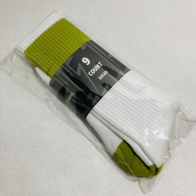 画像1: 9COUNT -ONE WAY- SOCKS (ハイソックス) color:[white/lime green]